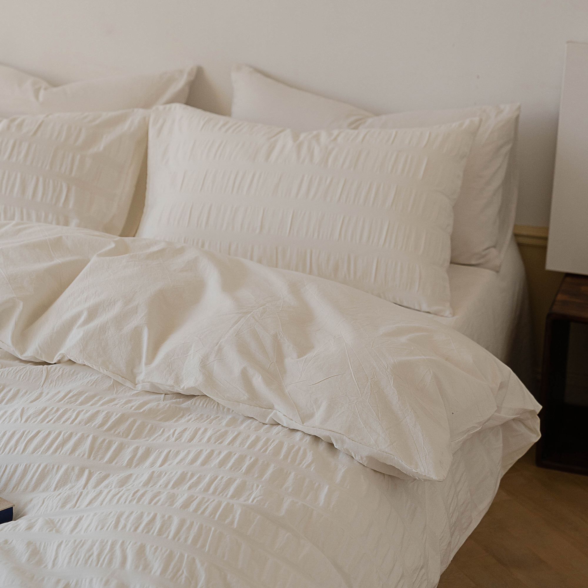 无印良品日式柔软泡泡纱全棉四件套 纯棉双拼水洗棉双人床上用品