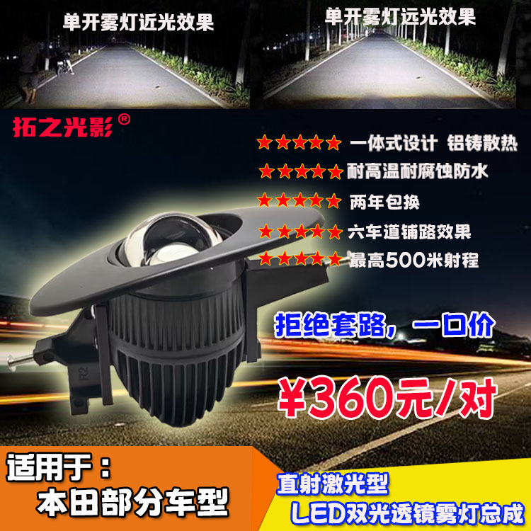 适用于八代/九代思域雅阁歌诗图飞度雾灯改装直射LED双光透镜总成