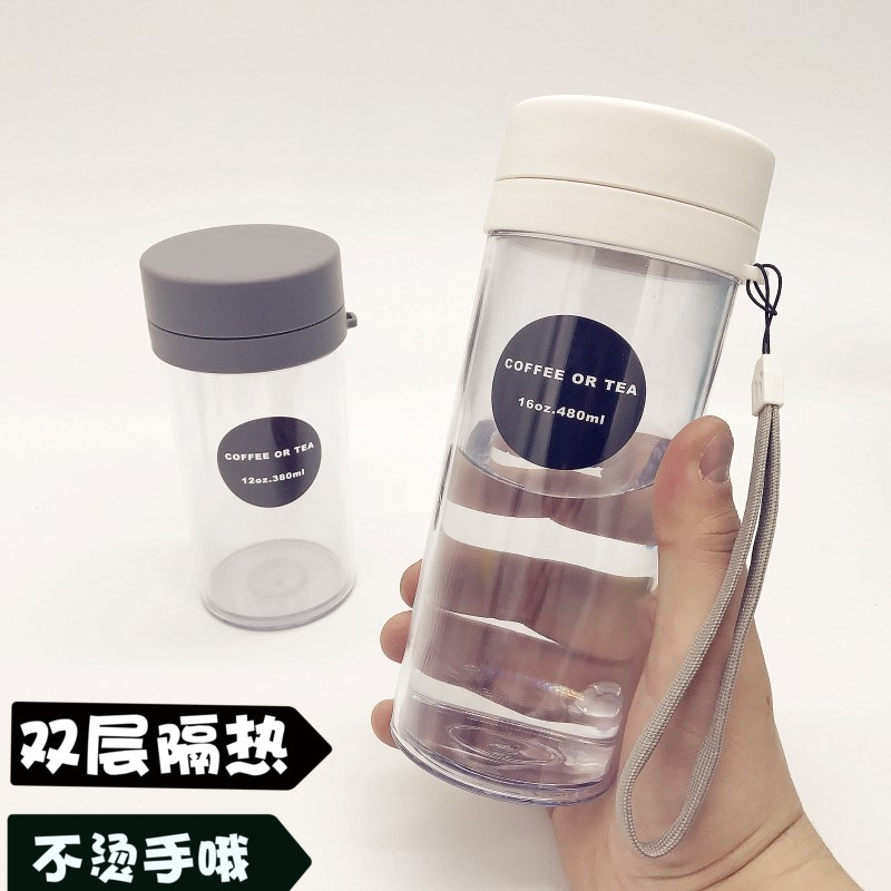 简约韩国学生运动水杯男女塑料随手杯创意水瓶冬季泡茶双层茶隔热|ruв категории посуда, кубок/кубок/чайник, удобно кубок - от Buy2taobao.com для оказания профессиональной услуги покупки агента Taobao