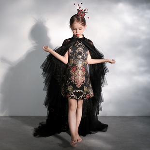 定制中式女童模特走秀演出服晚礼服中国风儿童旗袍礼服公主裙洋气