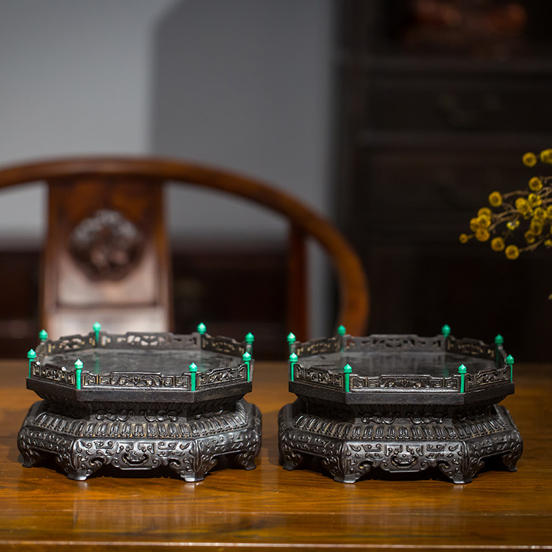 清代紫檀八角须弥座一对文玩古董收藏真品小叶紫檀佛像底座