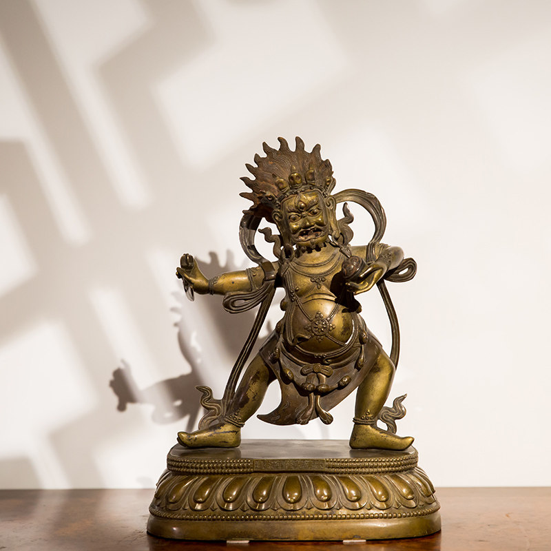清代铜鎏金大黑天护法像古董收藏客厅办公室摆件藏传佛像