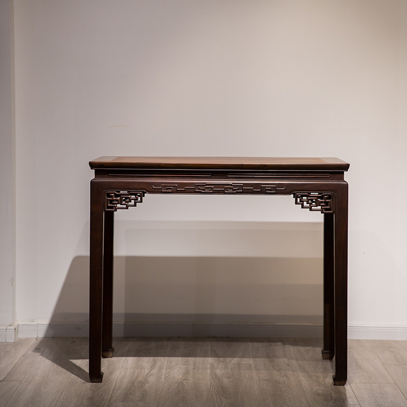 清代红木束腰马蹄腿回纹半桌明清古典家具古董中式老红木玄关桌