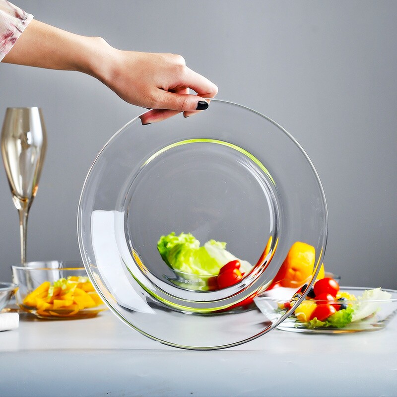 可微波炉钢化透明玻璃水果沙拉盘子餐具耐热北欧创意碟子菜盘家用