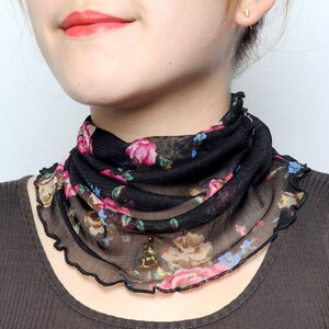 两用真丝围巾套头领圈紫外线网纱装饰纱巾纯色夏季女士雪纺长款