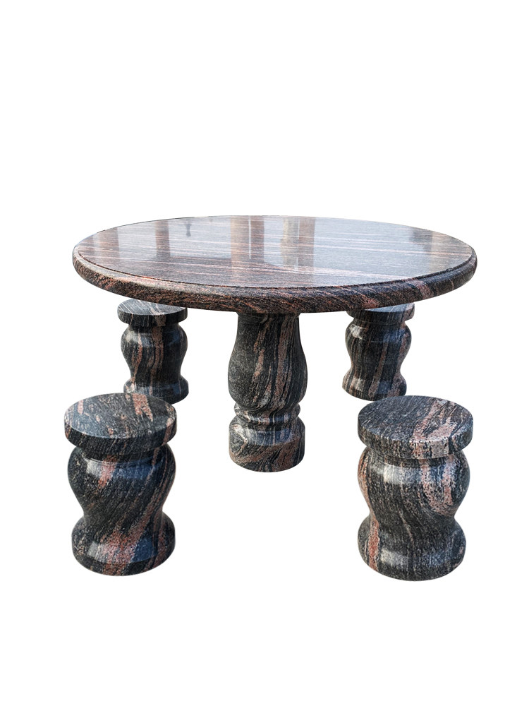 石桌石凳庭院花园家用天然大理石圆桌一套户外休闲