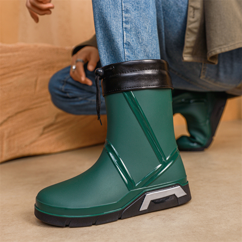 雨鞋男款冬季加绒保暖防水短雨靴短筒