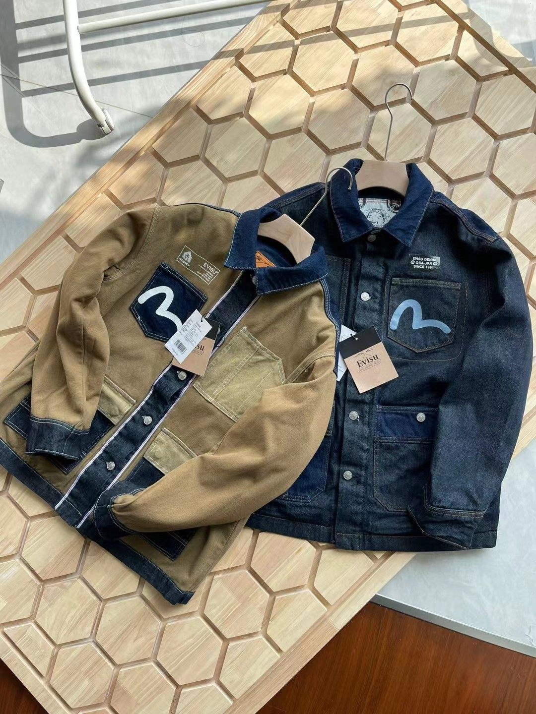 23秋冬潮牌新款男士拼布双面穿海鸥佛头印花休闲宽松牛仔夹克外套