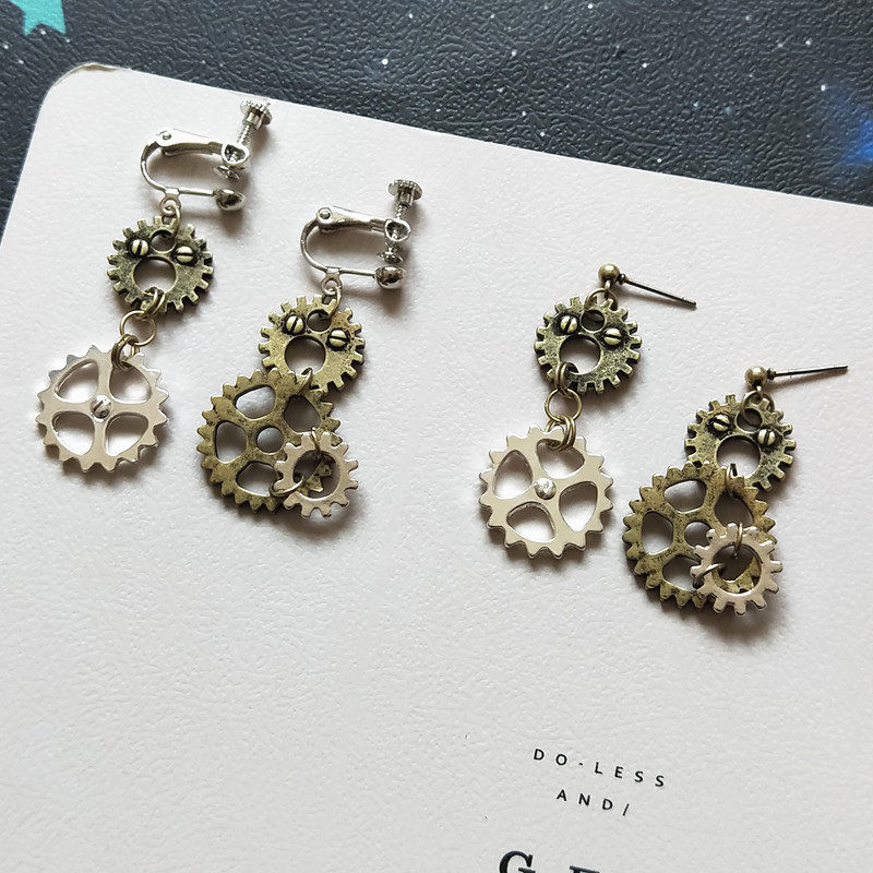 蒸汽朋克耳夹_蒸汽朋克齿轮机械耳环简约耳钉黑暗另类复古个性无耳洞