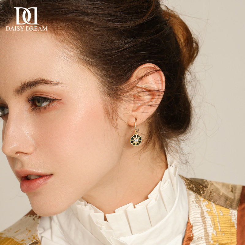 高级感幸运罗盘耳环女小众气质欧美耳坠网红圆形八芒星耳钉耳饰品