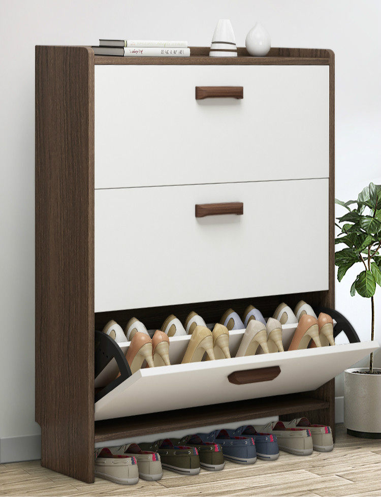 门口家用鞋柜超薄翻斗17cm黑胡桃色玄关大容量储物柜收纳阳台鞋架