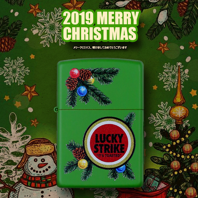 正版zippo防风打火机luckystrike好彩纯铜磨砂圣诞限量收藏男士