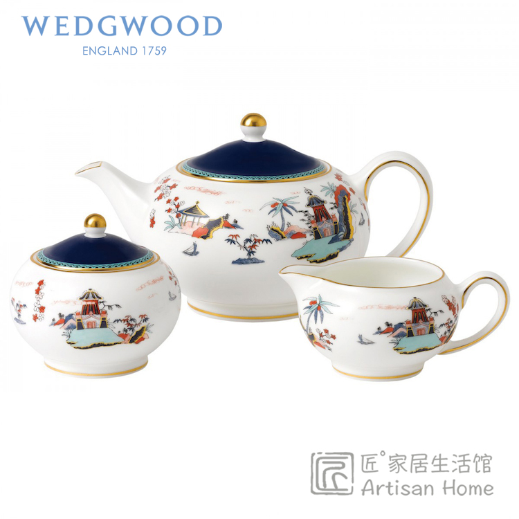 WEDGWOOD威基伍德漫游美境壶糖奶3件组骨瓷茶壶糖罐奶罐三明治盘