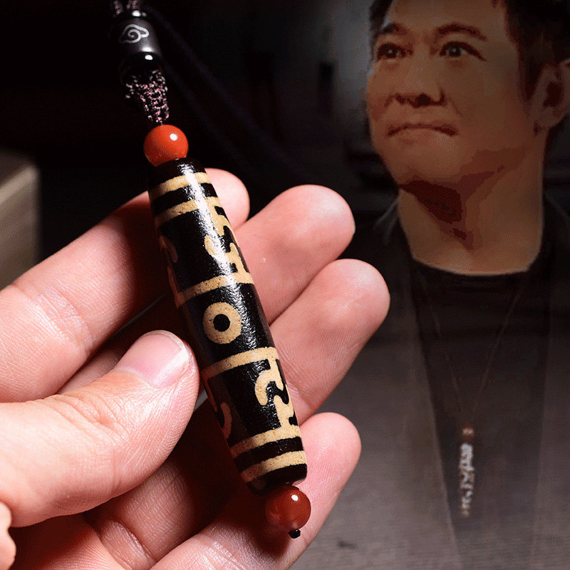 真开光西藏莲师诸法三界把天珠吊坠李连杰同款三眼天珠项链转运珠