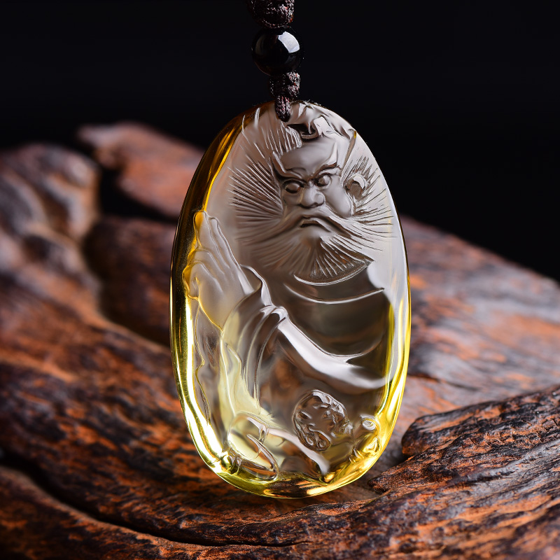 宫妃天然黄水晶钟馗吊坠男女士项链挂坠霸气本命年饰品礼物