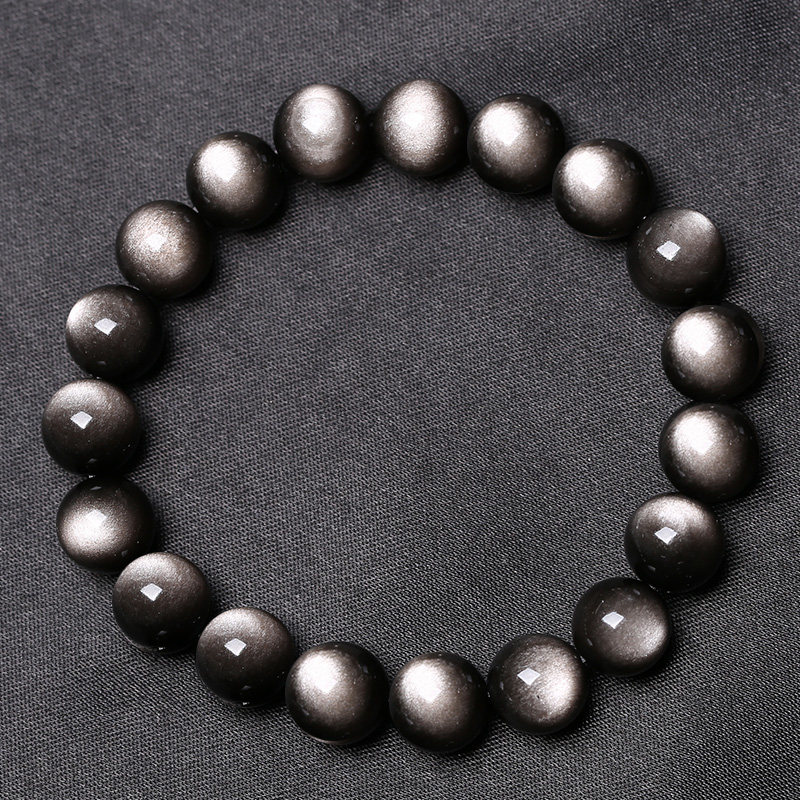 满月眼珍藏级银曜石手链双眼猫眼黑曜石饰品手串单圈女款10mm