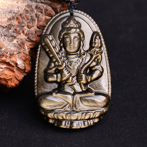 天然金曜石本命佛虚空藏菩萨吊坠生肖属牛属虎守护神黑曜石项链