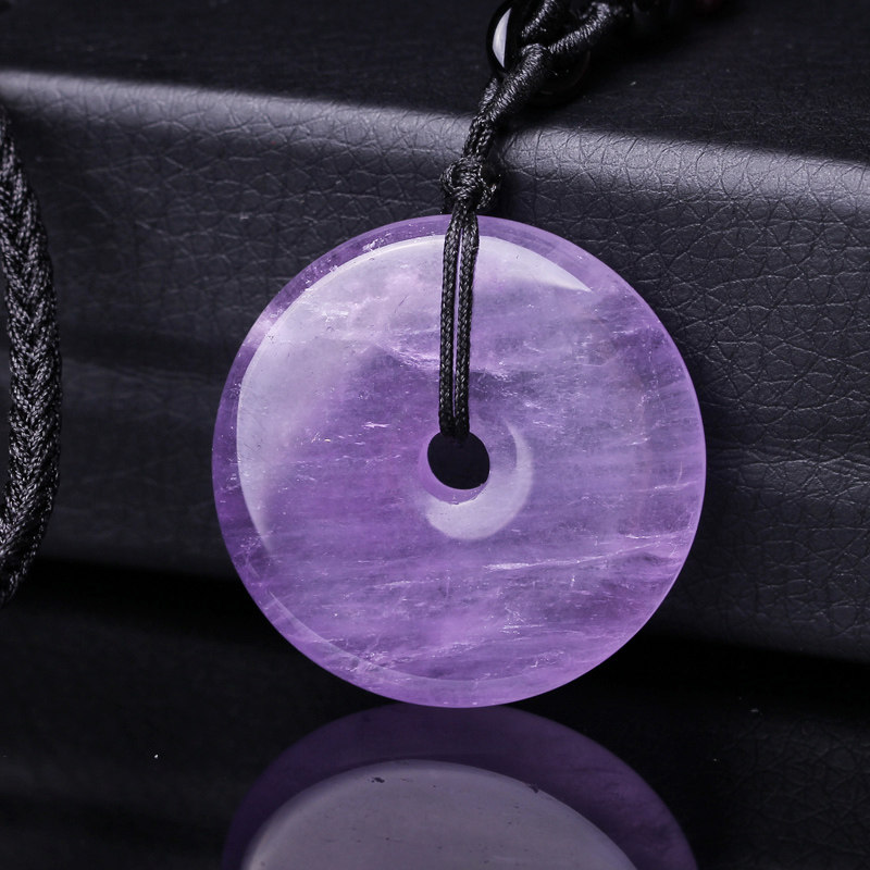 天然紫水晶吊坠女紫水晶平安扣紫晶锁骨链紫晶平安扣吊坠男女礼物