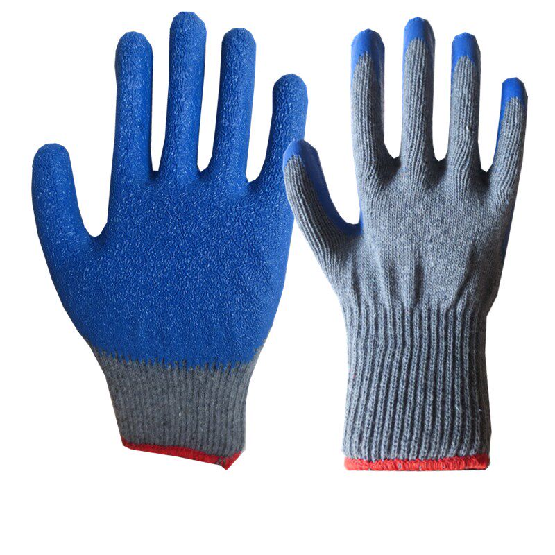 包邮劳保手套十针皱纹防滑耐磨挂胶乳胶棉线工作浸胶手套海陆空