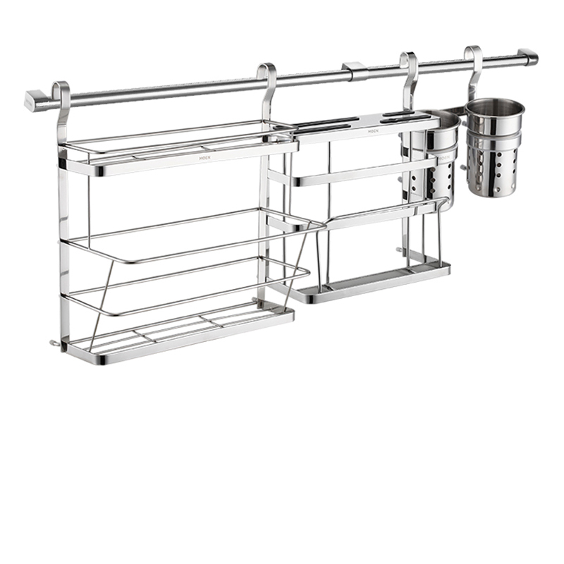 摩恩厨房置物架壁挂厨房五金挂件厨房挂件304不锈钢厨房挂杆碗篮