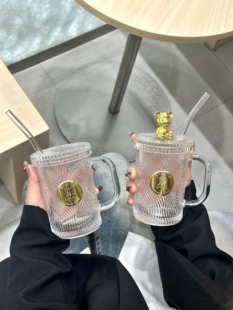 水杯2024新款女生玻璃杯吸管杯带盖高颜值办公室水杯咖啡杯牛奶杯