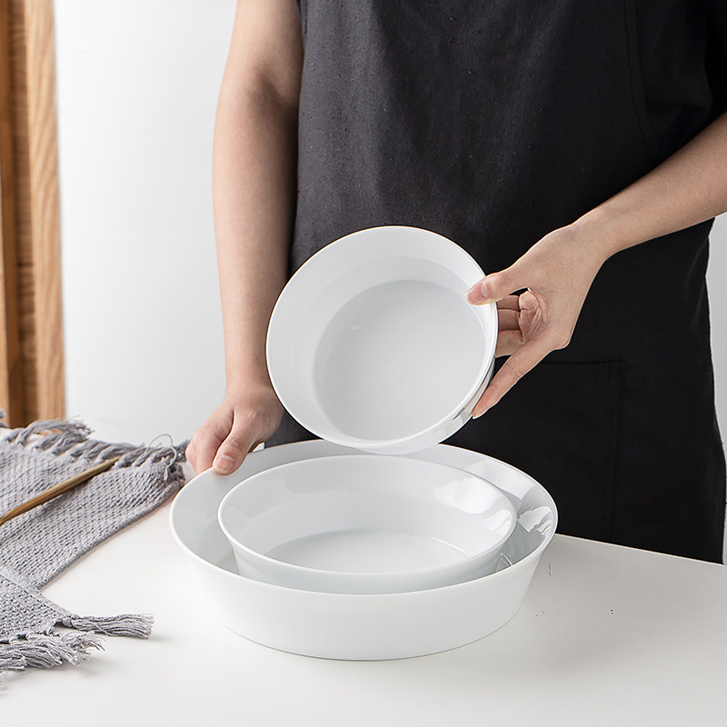 平底陶瓷碗家用单个吃饭汤碗纯白蒸蛋碗酸菜鱼大盆碗酒店6寸饭碗