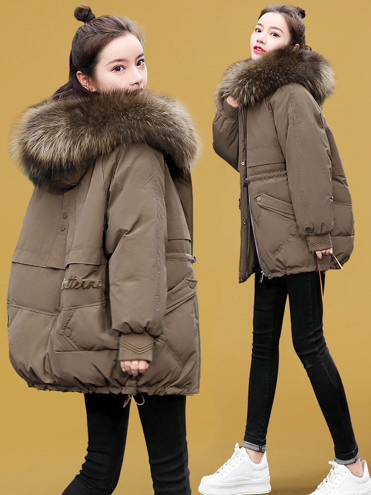 咖色棉服2021年新款女装小个子冬季中长款加厚休闲派克服棉衣外套
