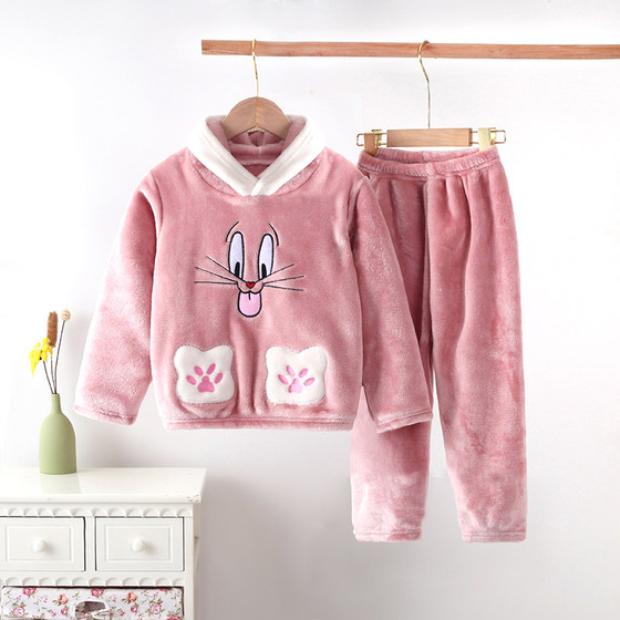 Autumn And Winter Children's Flange Pajamas Boys And Girls Baby Home Service Thickened Suit Boy Toddler Coral Velvet Autumn And Winter Children's Flange Pajamas Boys And Girls Baby Home Service Thickened Suit Boy Toddler Coral Velvet