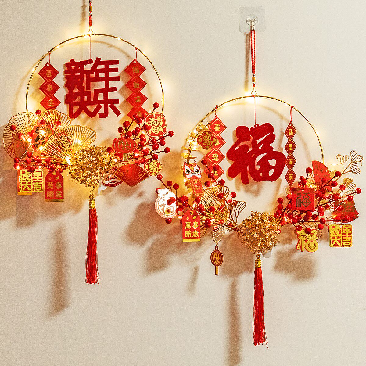 2022虎年门挂布置新年装饰福字花环挂件过年春节客厅挂饰乔迁手工