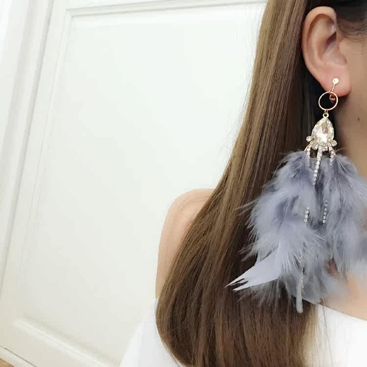 小仙女耳环包邮羽毛耳夹无耳洞女韩国个性百搭珍珠长款流韩版耳环_9折
