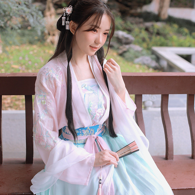 钟灵记【绯烟】日常汉服女对襟上襦齐腰襦裙改良吊带中国风春夏秋