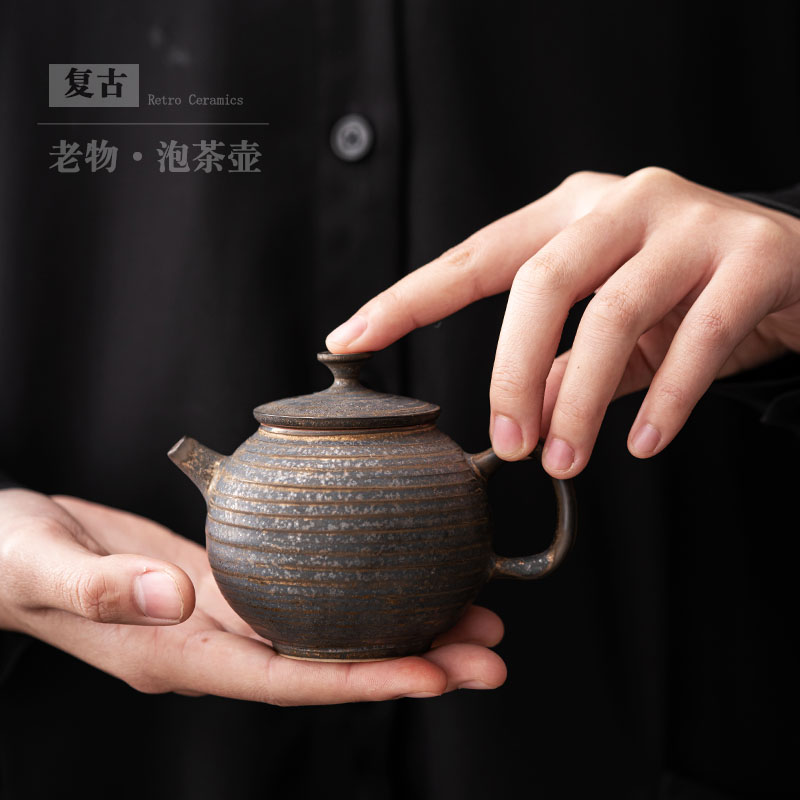 复古粗陶茶壶陶瓷功夫茶具泡茶壶带过