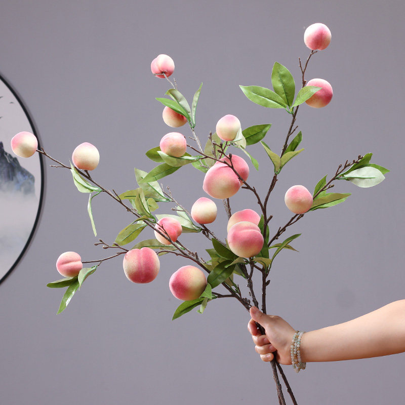 永悦 家居装饰插花仿真花水蜜桃假花 客厅摆件水果假桃子寿桃花艺