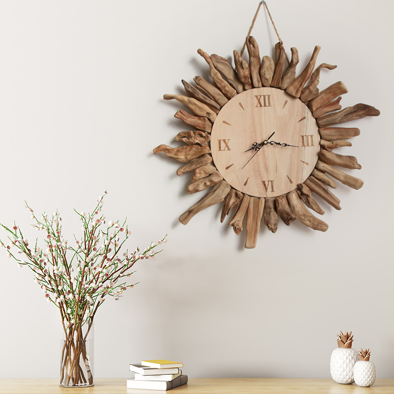 纯手工实木质静音圆形时钟挂钟民宿客厅家用现代简约创意轻奢装饰