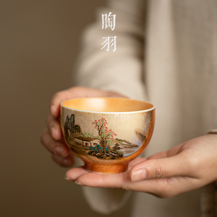 中国风复古陶瓷窑变大号山水茶杯品茗杯主人杯个人单杯功夫茶杯