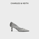 CHARLES&KEITH春夏女鞋CK1-60280318纯色丝绒尖头高跟鞋单鞋女鞋
