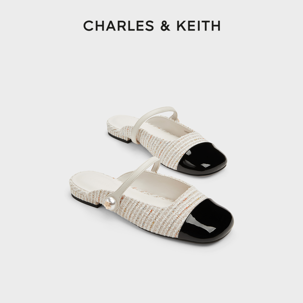 CHARLES&KEITH24春新款CK1-70900458-1一字带平底穆勒拖鞋女外穿