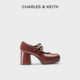 CHARLES&KEITH春夏女鞋CK1-60280370女士漆皮粗高跟玛丽珍女鞋