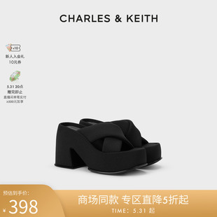 CHARLES&KEITH24春新款CK1-80580145交叉带厚底高跟外穿凉拖鞋女