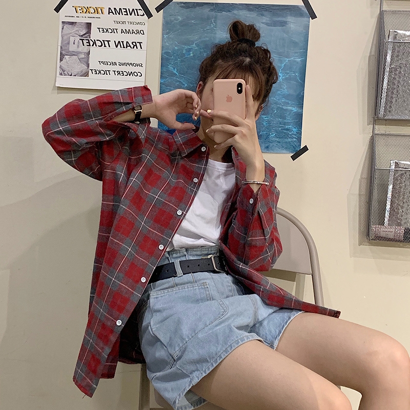 春秋2021新款韩版格子衬衫女设计感小众宽松显瘦百搭学生长袖衬衣在类目 女装/女士精品, 衬衫中 - 来自Buy2taobao.com提供专业的淘宝代购服务