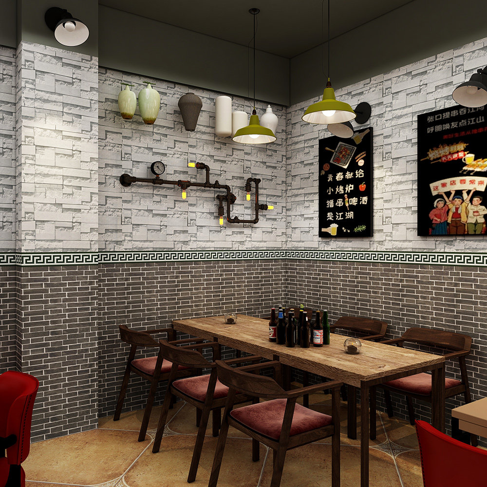 烧烤店墙纸墙裙贴纸自粘商用餐饮2022新款防水店面装修墙壁纸砖块