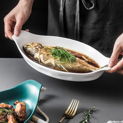 鱼盘子家用新款大号蒸鱼盘子长方形北欧创意鱼碟网红餐具菜盘陶瓷