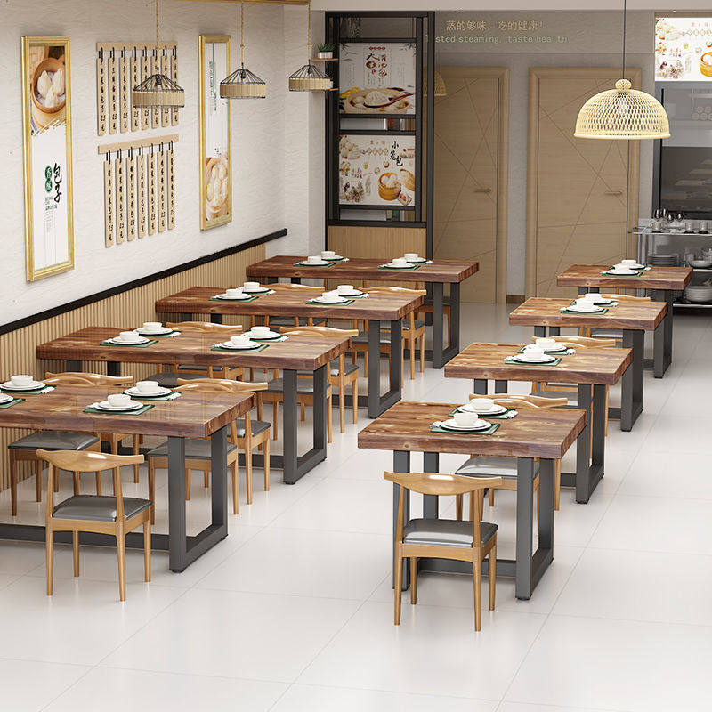 小吃店餐桌椅组合实木长方形家用小户型饭店餐厅甜品快餐吃饭桌子