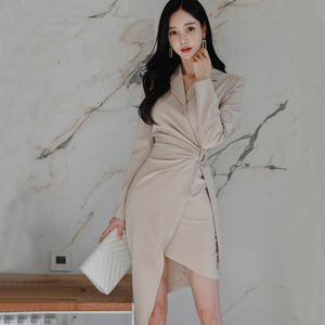 Korean fashion temperament elegant slim sexy irregular design dress