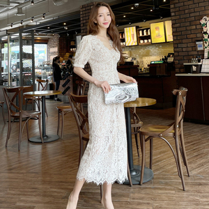 2021 Korean new fashion temperament elegant lace two-piece slim dress