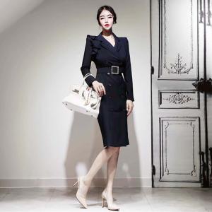 New Korean style fashionable temperament elegant slim professional suit collar design dress