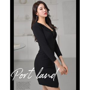 2022 spring new Korean fashion suit collar irregular design dress temperament Hip Wrap Skirt