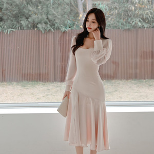 2022 spring new Korean style fashionable temperament elegant slim atmosphere long sleeve A-type long skirt dress