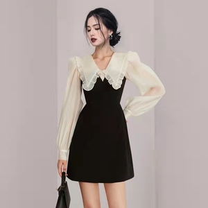 2022 spring new Korean fashion temperament doll neck long sleeve slim sexy small a waist dress