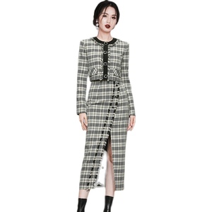 2022 spring clothes Xiaoxiang style pattern jacket high waist sexy thin skirt two-piece suit handsome